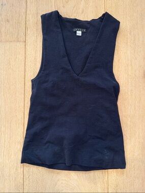 Theory Black Sleeveless V-Neck Tank Top in Navy